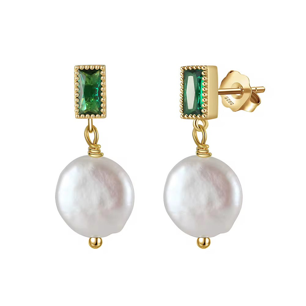 Emerald Glow Baroque Pearl Earrings