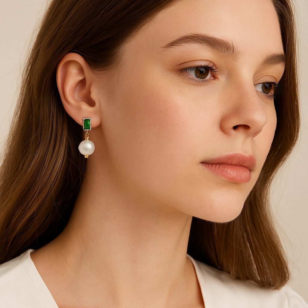 Emerald Glow Baroque Pearl Earrings