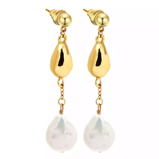 Golden Drop Pearl Earrings
